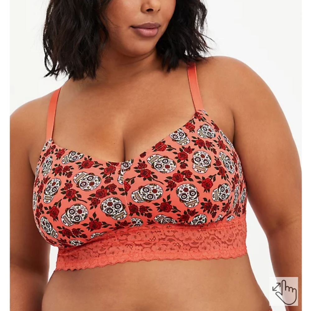 CORAL SKULLS FLORAL LACE COTTON LIGHTLY PADDED BRALETTE & PANTY